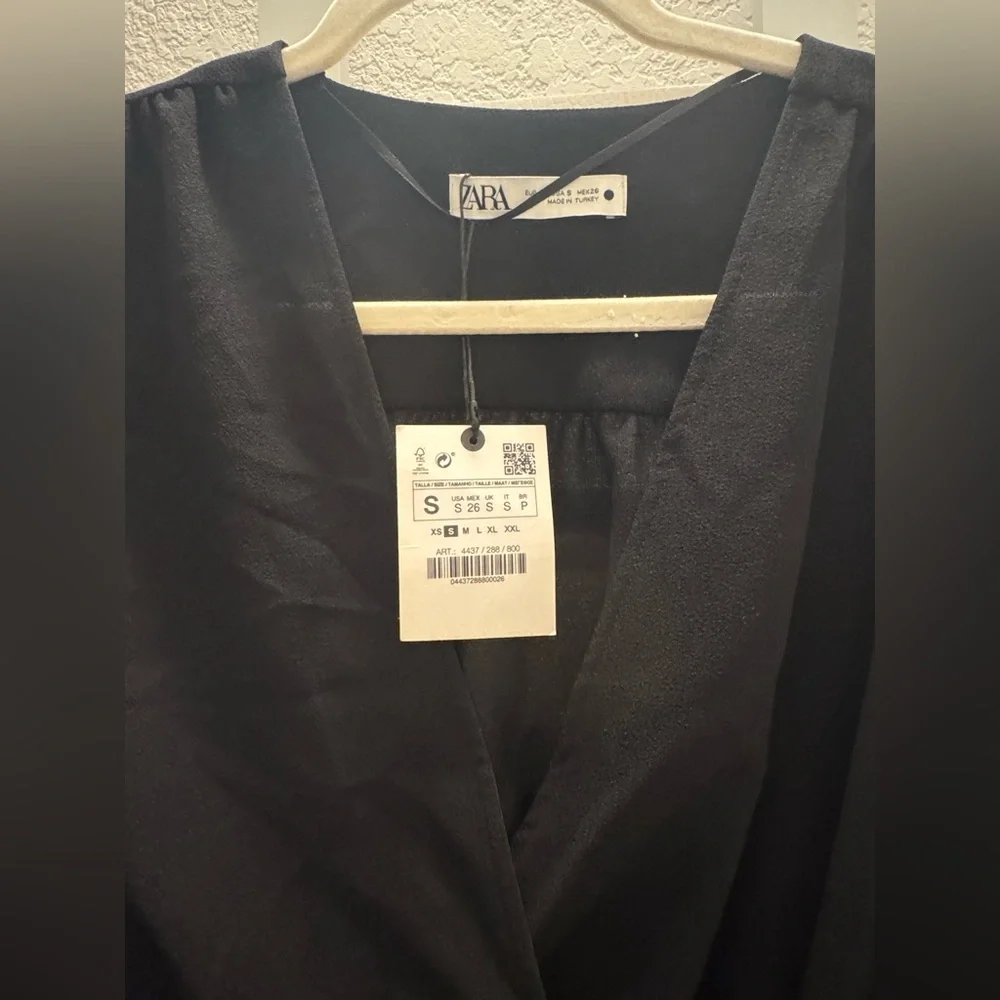 ZARA Black Long Sleeve V Neck Dress size Small - Picture 5 of 6